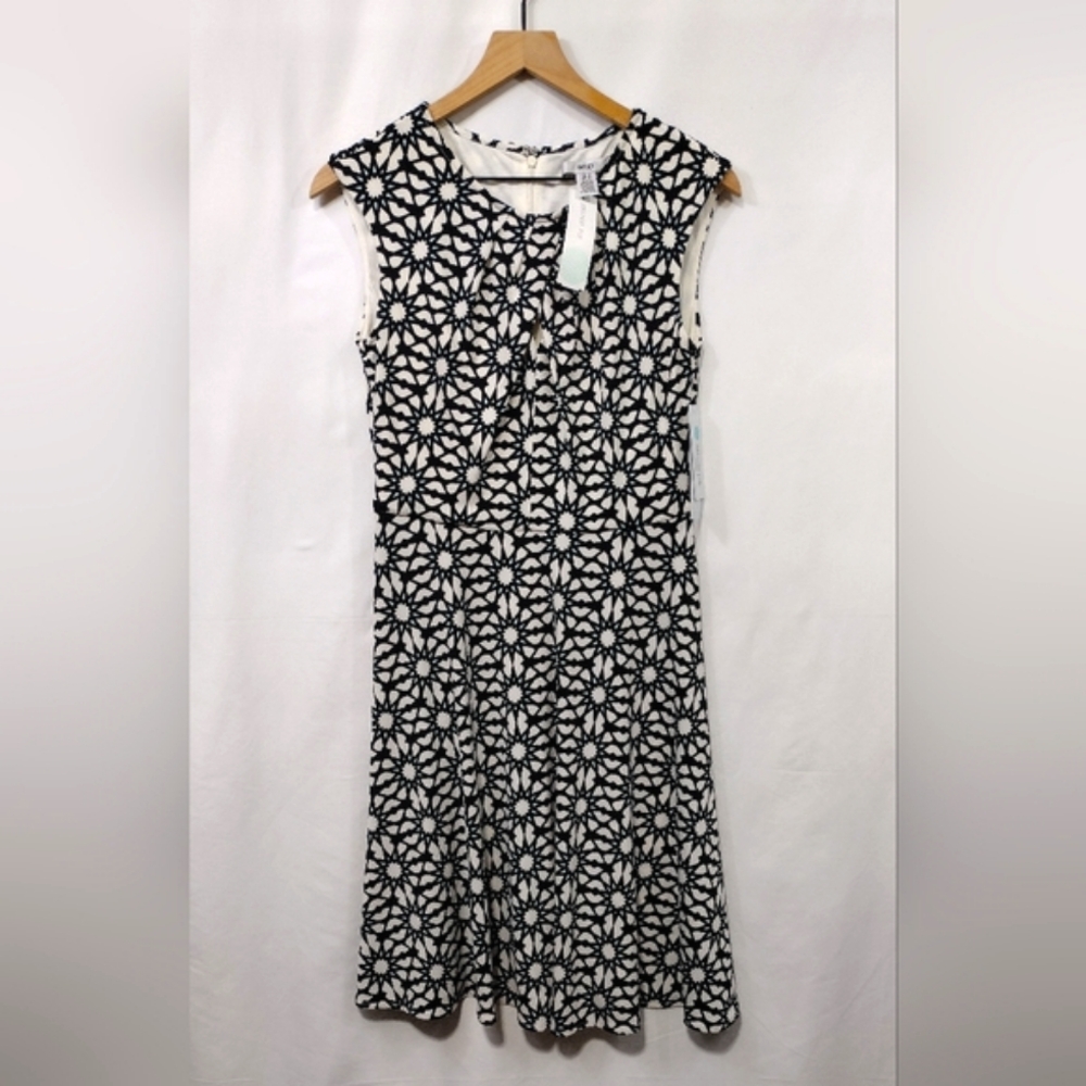 NWT Stitch Fix Wisp Floral Jersey Dress Women's 4 White Black Boho Retro 90s